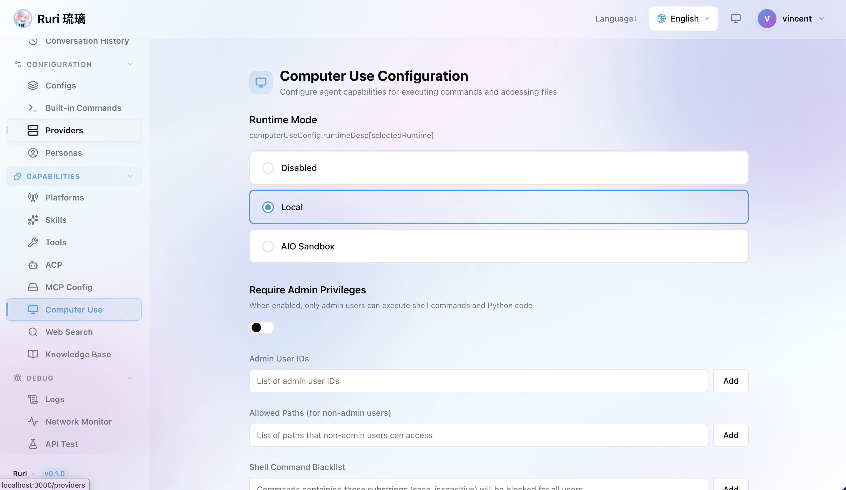 Computer Use Settings