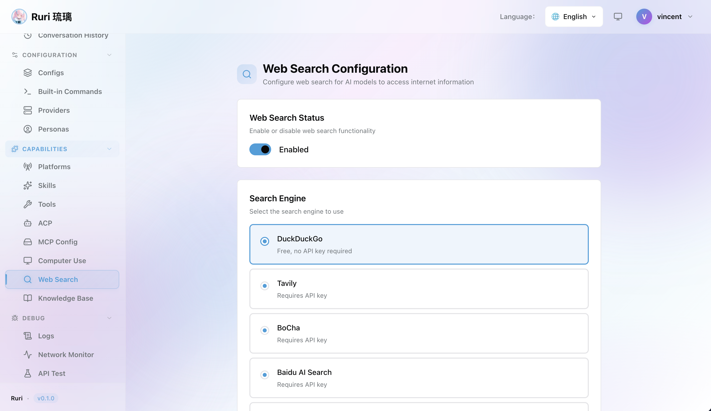 Web Search Settings